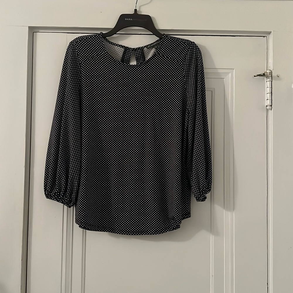 Adrianna Papell small polka dot black and white top